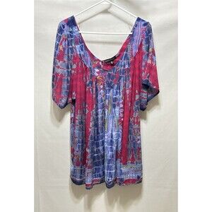 Greater Good Womens 2X Rayon Art to Wear Short Sleeve Top